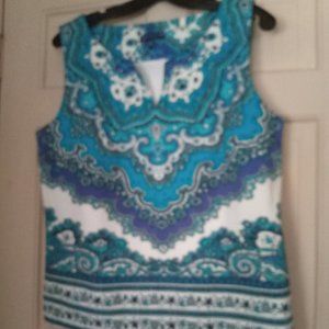 Talbots RSVP Collection Blue and White Paisley Design Sleeveless Top Size 10